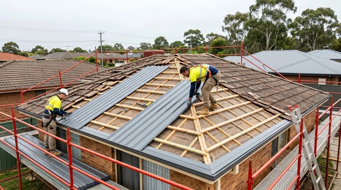 Commercial industrial roofing Adelaide — long-run metal sheeting installed on a commercial factory roof in Adelaide, Australia